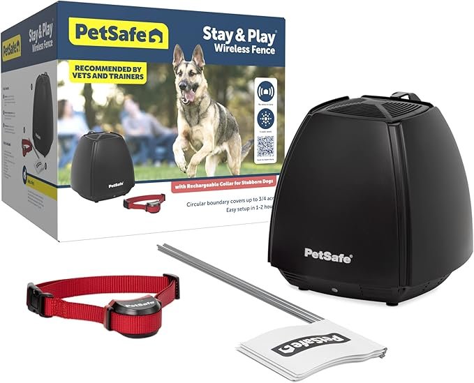 PetSafe Stay & Play Wireless Pet Fence for Stubborn Dogs - No Wire Circular Boundary